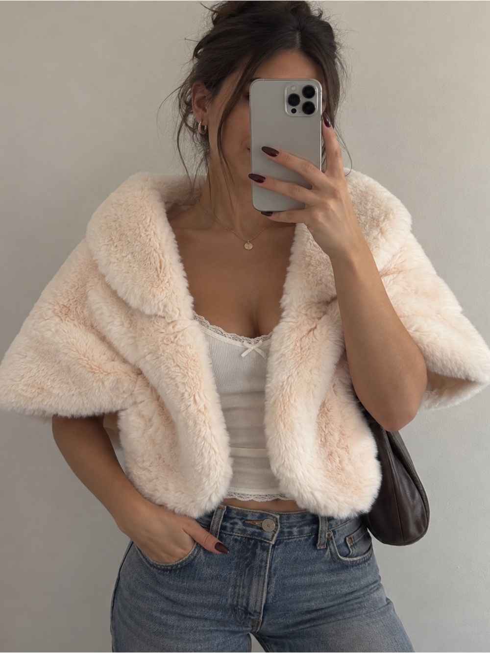 Caracilia Vintage Cream Faux Fur Shawl Stole Wrap Bridal Boho Festival S